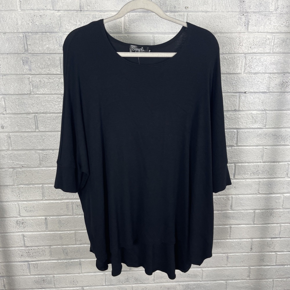 Sympli Canada Black  Ribbed Tunic Top Womens Size 16 Stretch Minimalist